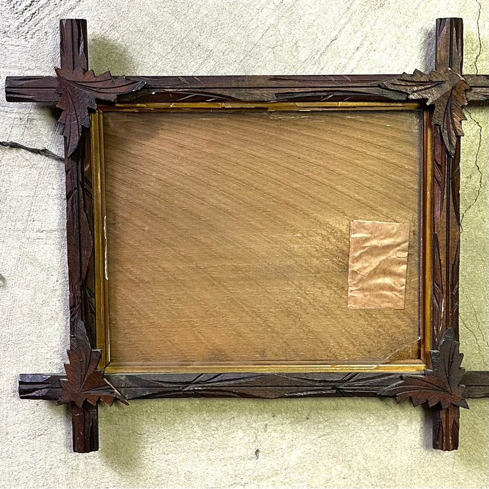 Vintage Rustic Hand Carved Leaf Adirondack-Style Wood Picture Frame Folk Art